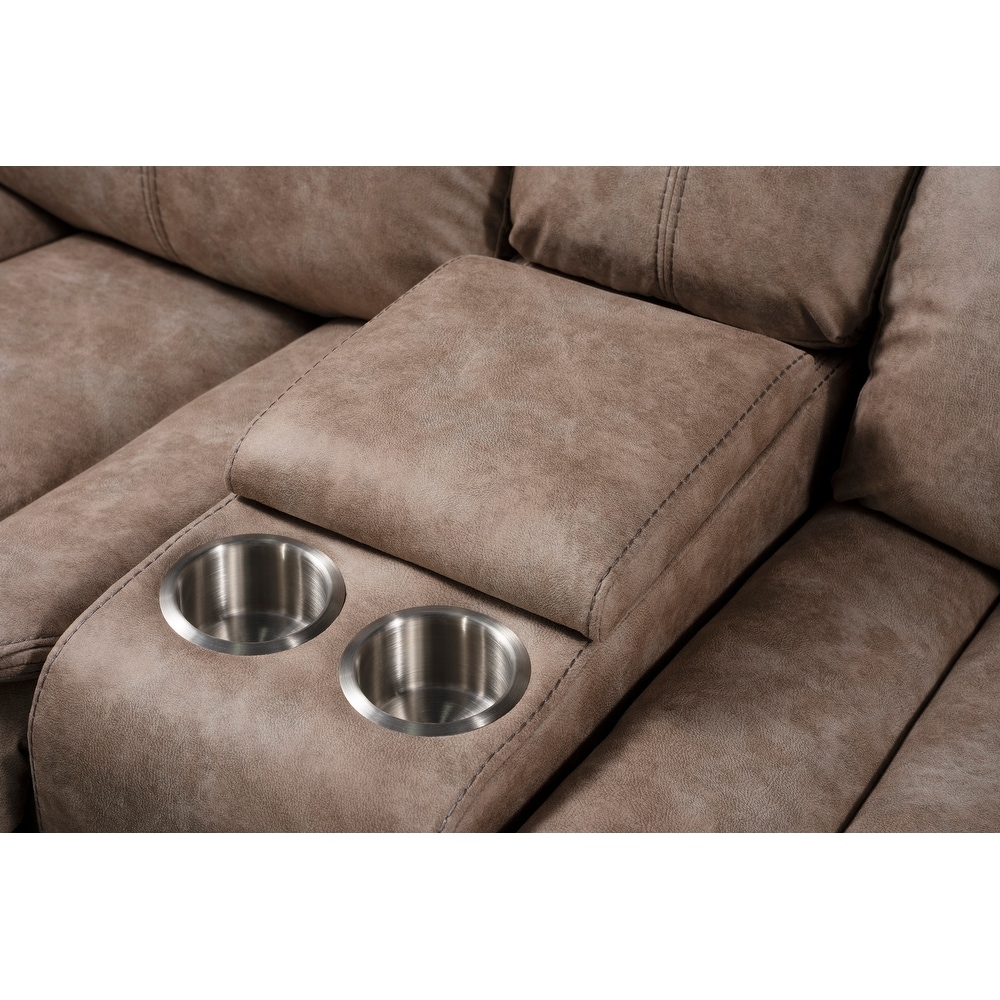 Roundhill Furniture Ensley Faux Leather Reclining Sofa and Loveseat in Sand Finish