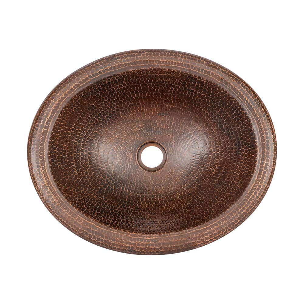 Premier Copper Products Self-Rimming Wide Rim Oval Hammered Copper Bathroom Sink in Oil Rubbed Bronze LO18RDB