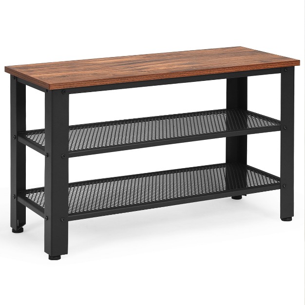 Tangkula 3 tier Industrial Shoe Rack Entryway Bench With Mesh Storage Shelves