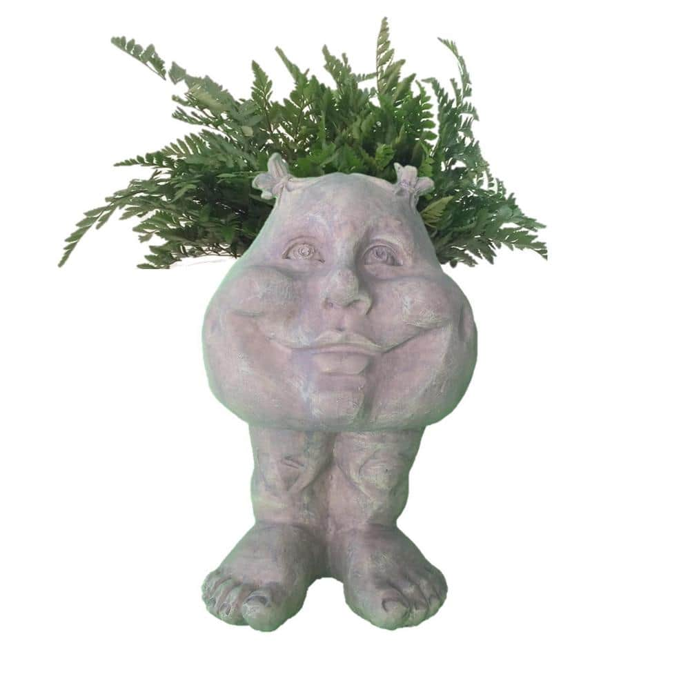 HOMESTYLES 12 in. Stone Wash Suzy-Q Muggly Planter Statue Holds 4 in. Pot 37057