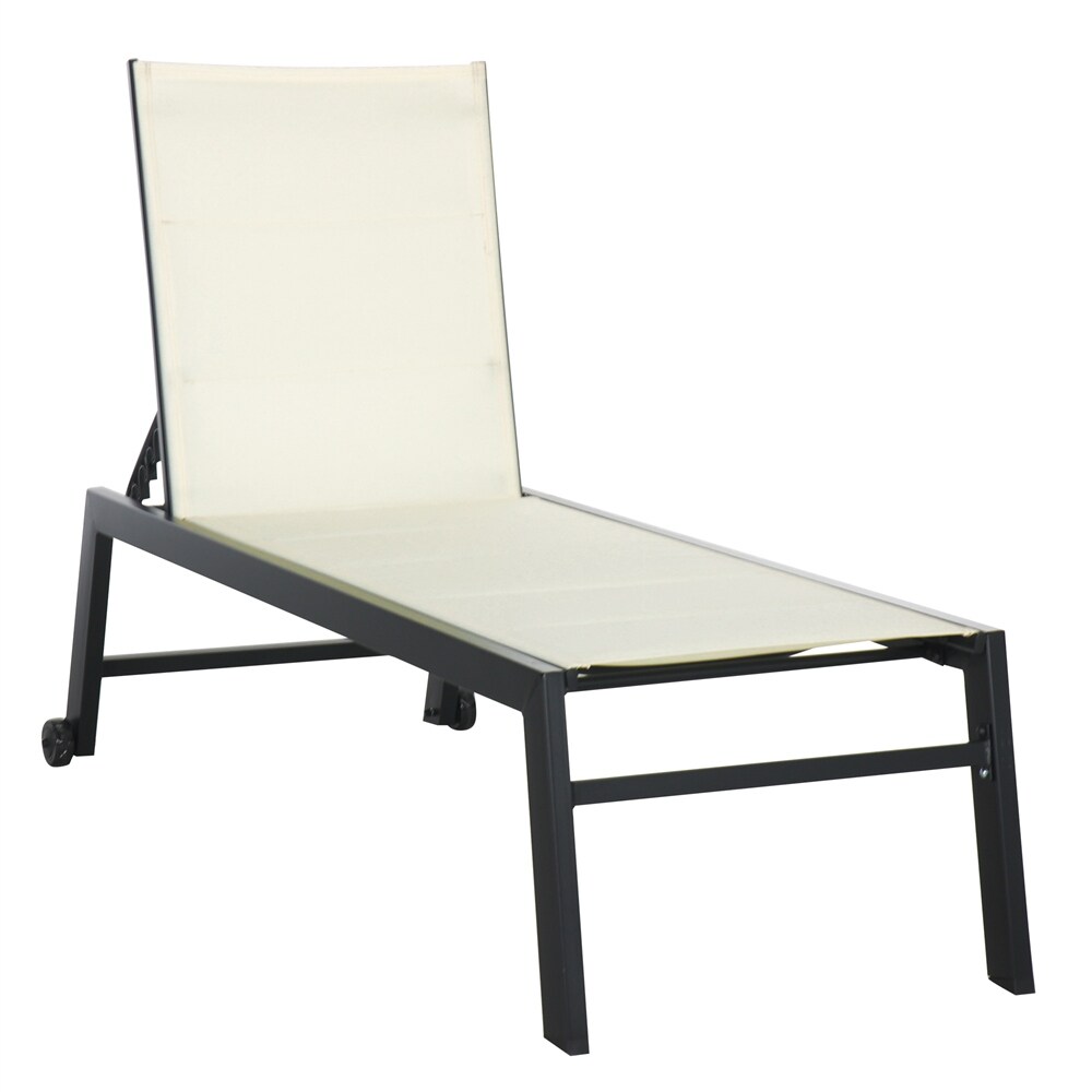 Adjustable Outdoor Chaise Lounge with Wheels and Breathable Fabric   N/A