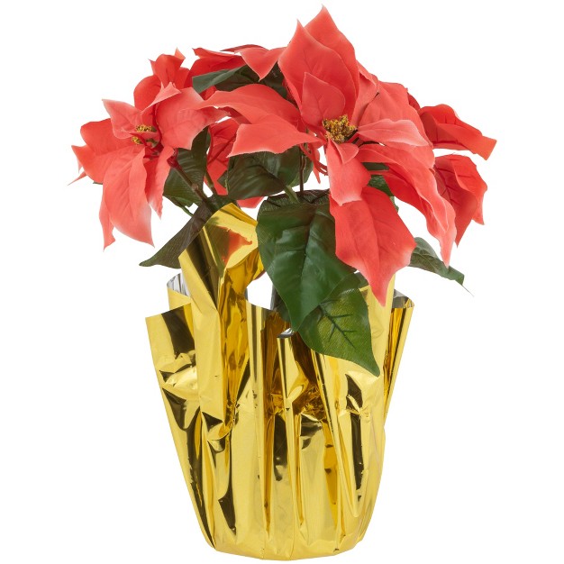 Dark Pink Artificial Christmas Poinsettia With Gold Wrapped Base