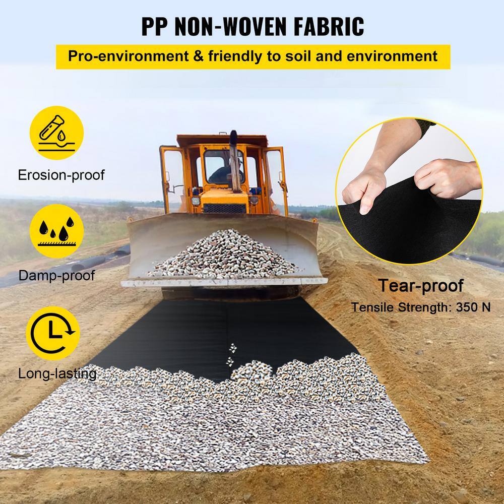 VEVOR 10 ft. x 100 ft. Garden Weed Barrier Fabric 8 oz. Heavy-Duty needle-punched PP Geotextile Landscape Fabric Black TGBYCYC101008XEWNV0