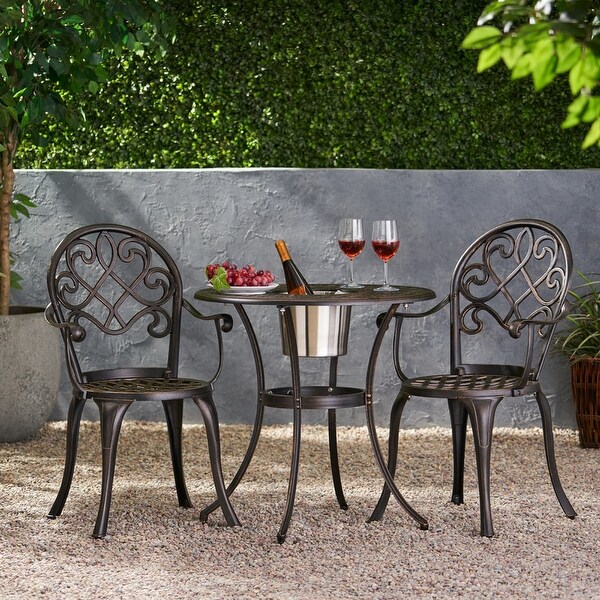 3 Piece Outdoor Aluminum Bistro Set with Central Ice Bucket for Patio and Garden