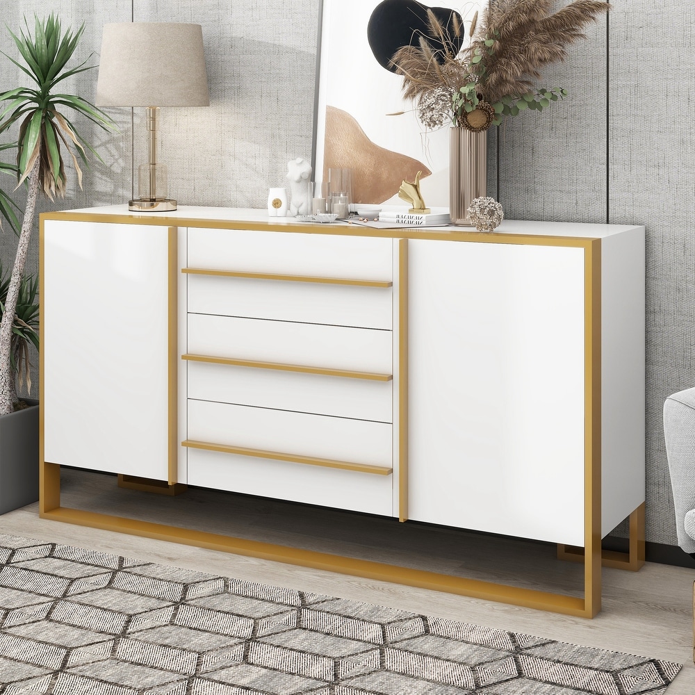 Sideboard with Large Storage Space and Gold Metal Legs   N/A