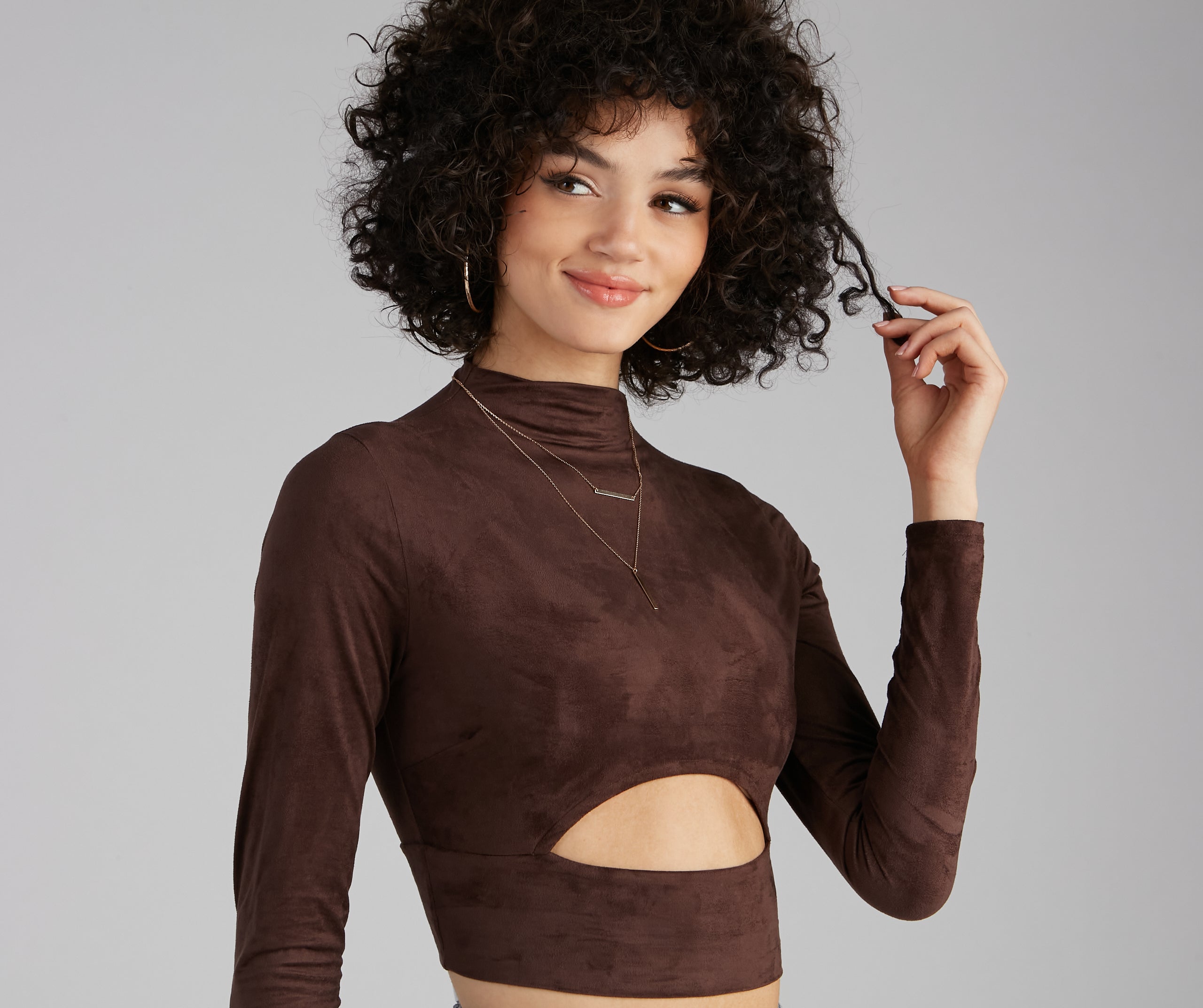 Stylish Folk Faux Suede Cutout Top