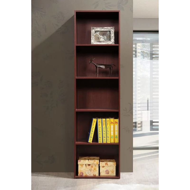 Hodedah 12 X 16 X 60 Inch 5 Shelf Bookcase And Office Organizer， Mahogany Finish