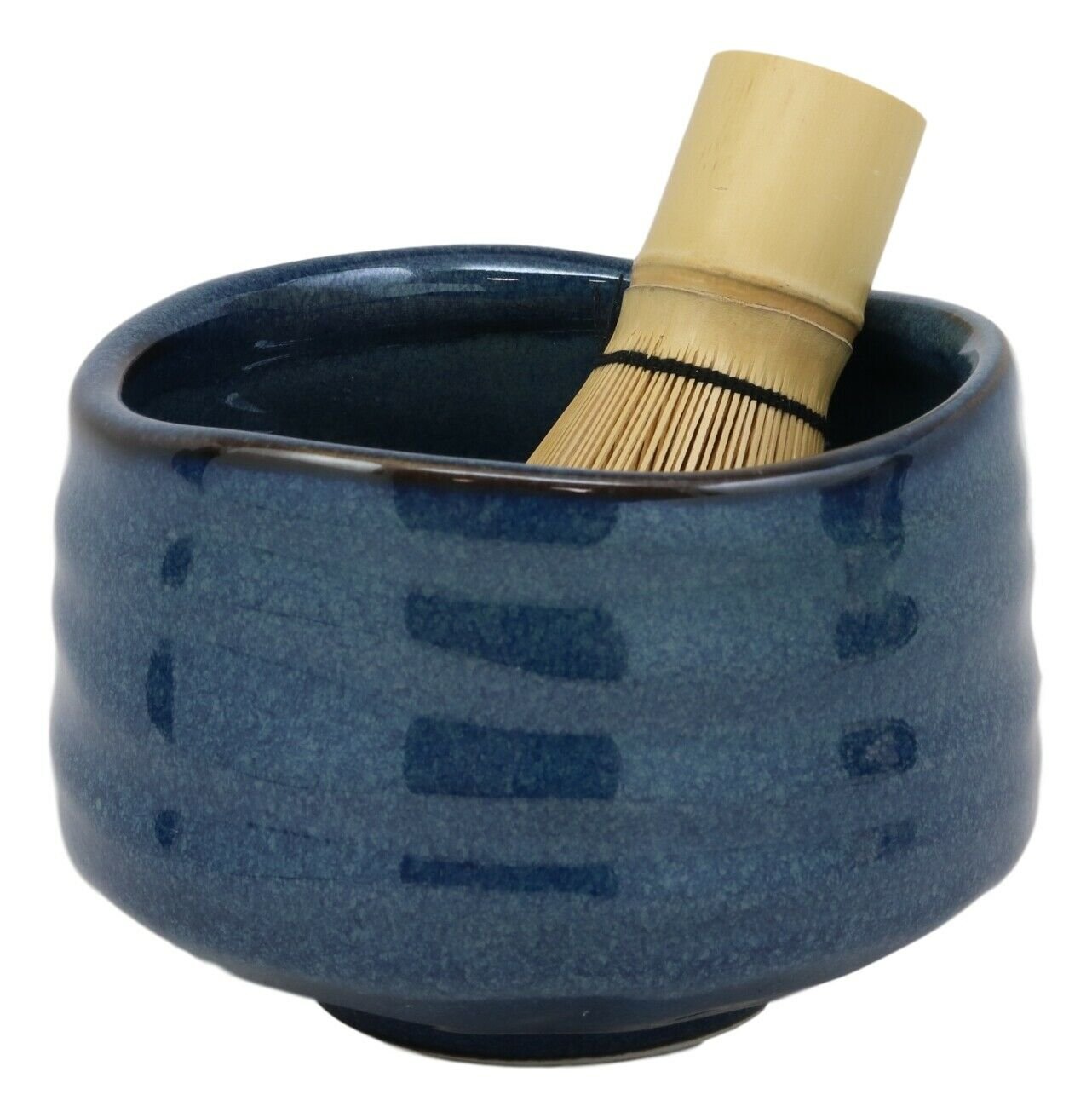 1 Japanese Traditional Tea Ceremony Matcha Glazed Blue Bowl Set With Whisk and Scoop EBR02