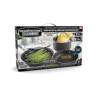 GRANITESTONE 5-Piece Aluminum Ultra-Durable Non-Stick Diamond Infused Cookware Set with Glass Lids 2255