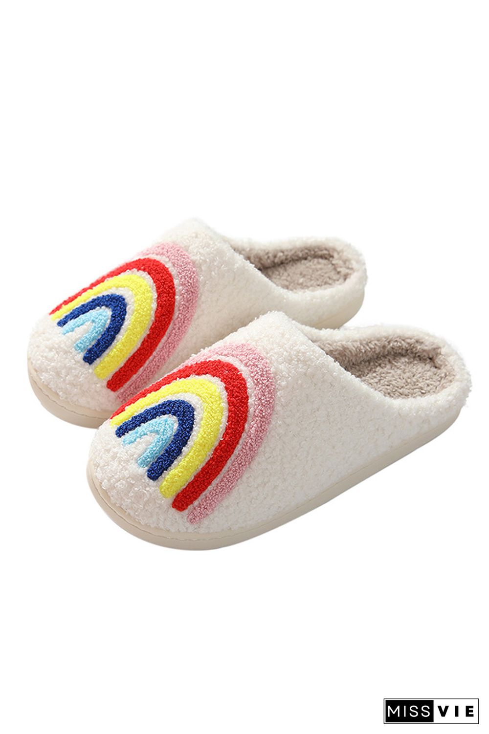 Rainbow Knit Fluffy Slippers