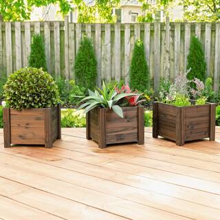 Leisure Season Medium 12 in. W x 12 in. D x 10 in. H Square Wooden Brown Planter (3-Pack) SQP120S-B