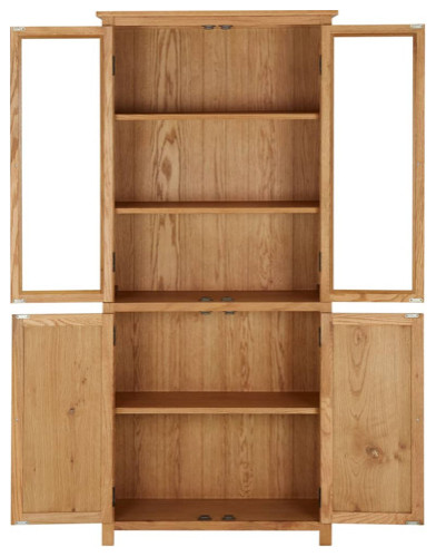 vidaXL Solid Wood Oak Bookcase 4 Doors 35.4 quotGlass Shelf Cabinet Storage Unit   Transitional   Bookcases   by vidaXL LLC  Houzz