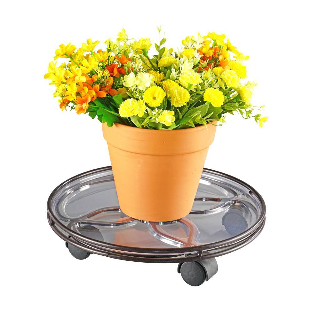 Vigoro 13.6 in. Brown Metal Plant Caddy (13.6 in. D x 2.8 in. H) with Wheels 154208