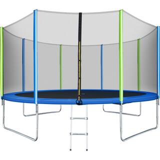 DIRECT WICKER Viraha 14 ft. Round Outdoor Trampoline for Kids with Safety Enclosure Net Ladder and 8 Wind Stakes SW000037AAC