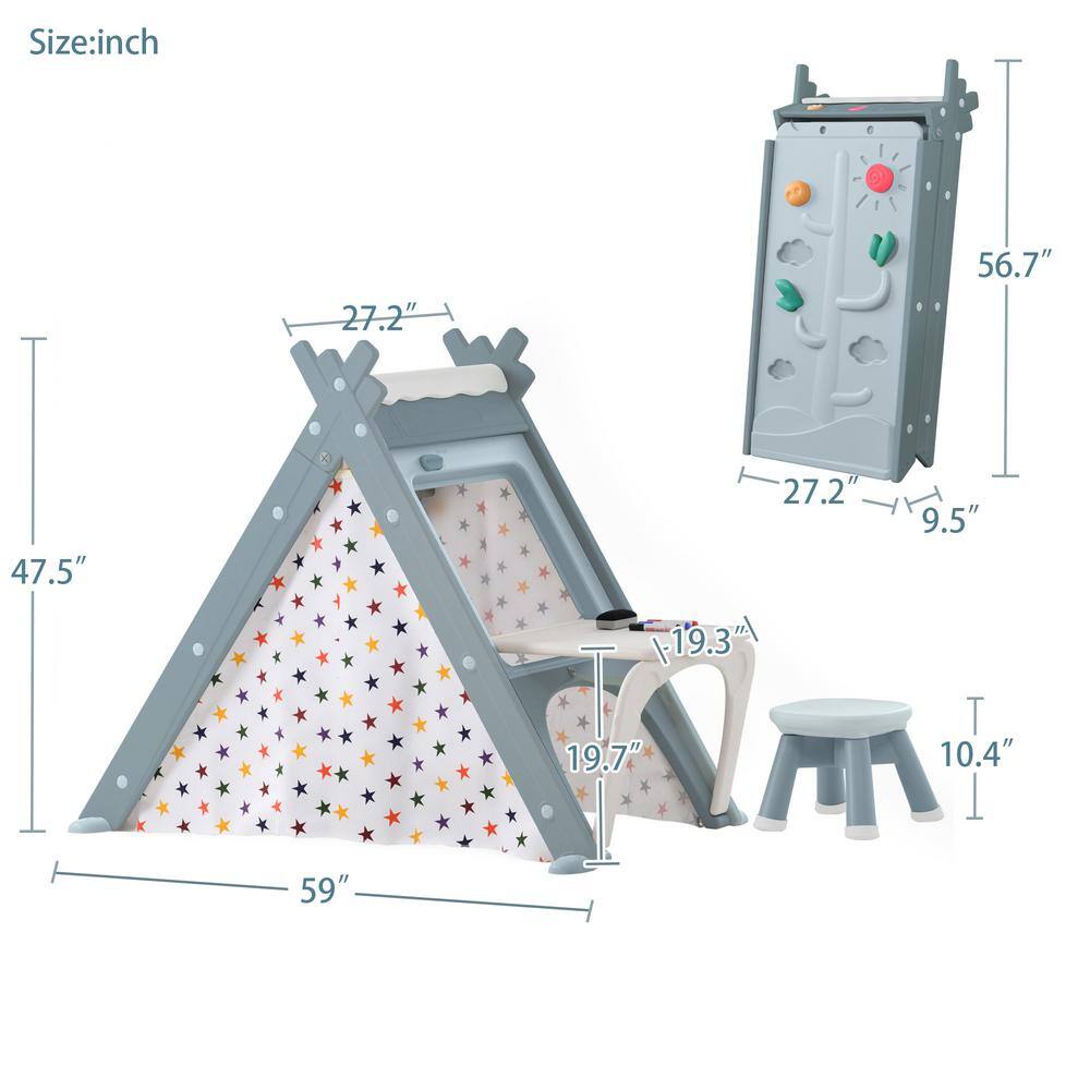 Tatayosi 4-In-1 Teepee Tent with Stool and Climber for Boys and Girls Blue J-J-PP283078AAC