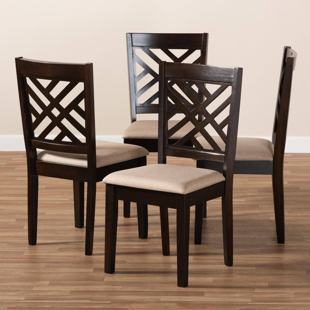 Baxton Studio Caron Sand Brown and Espresso Fabric Dining Chair (Set of 4) 153-9401-HD