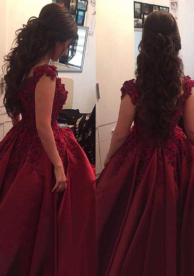 A-Line V-Neck Sleeveless Tulle Prom Dress/Evening Dress with Appliqued Beading - Long/Floor-Length