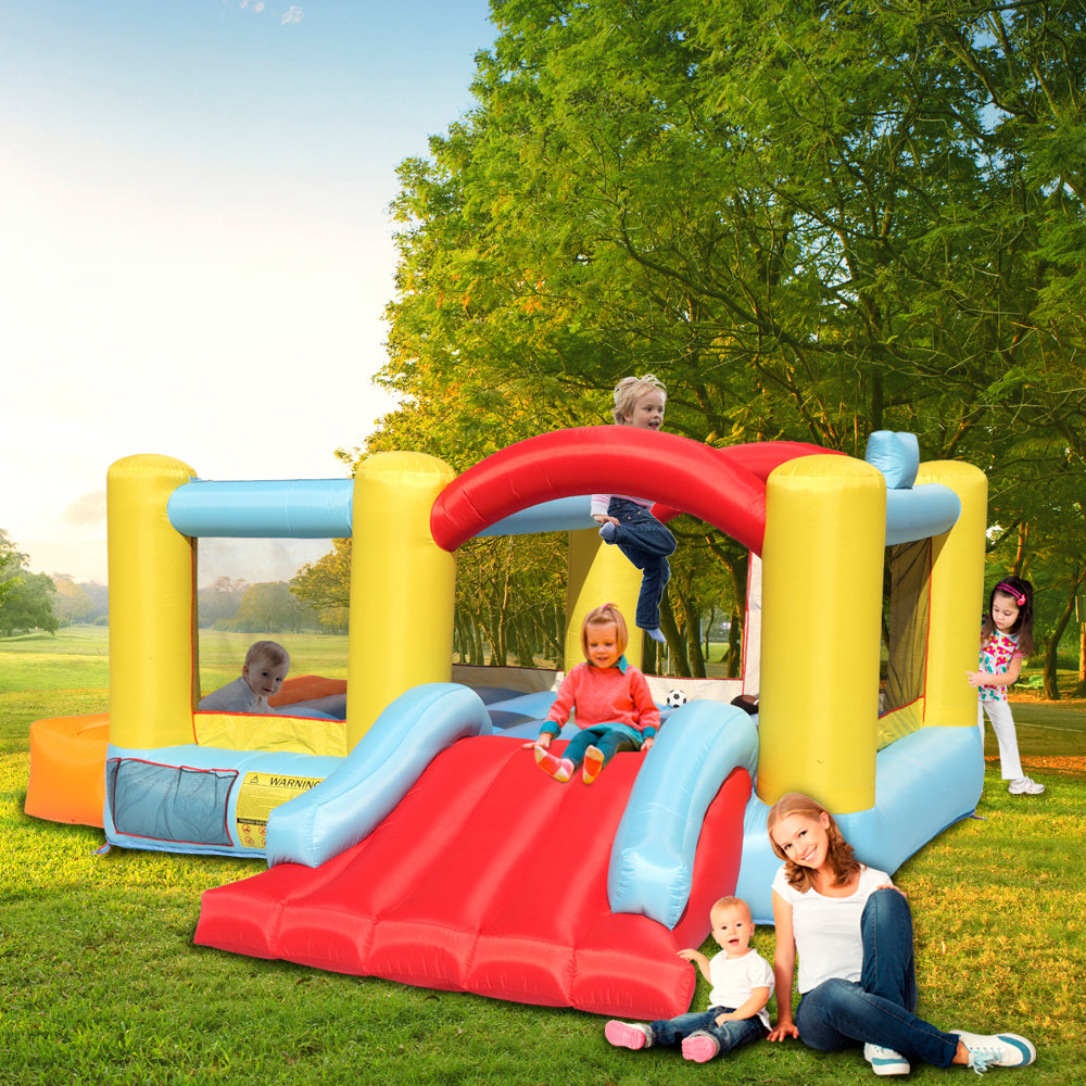 Children's inflatable bouncing house castle, 420D Oxford cloth PVC without fan Large trampoline + ball frame + rest table bouncy castle