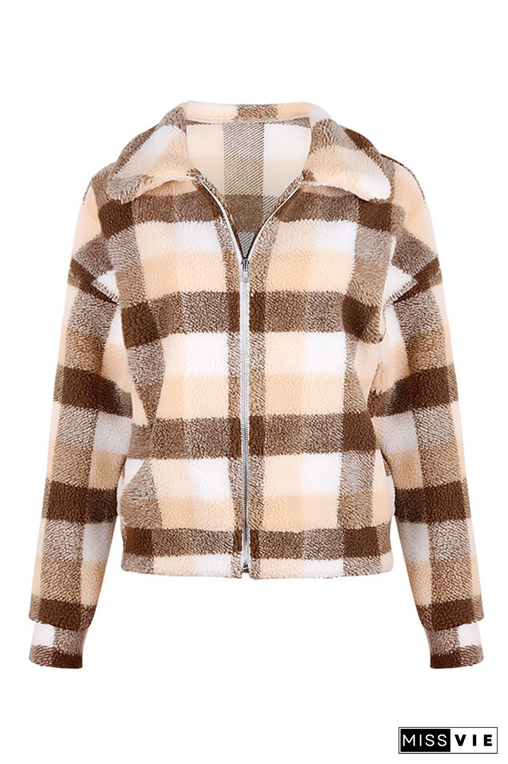 Tweed Plaid Turn-down Collar Short Jacket Wholesale