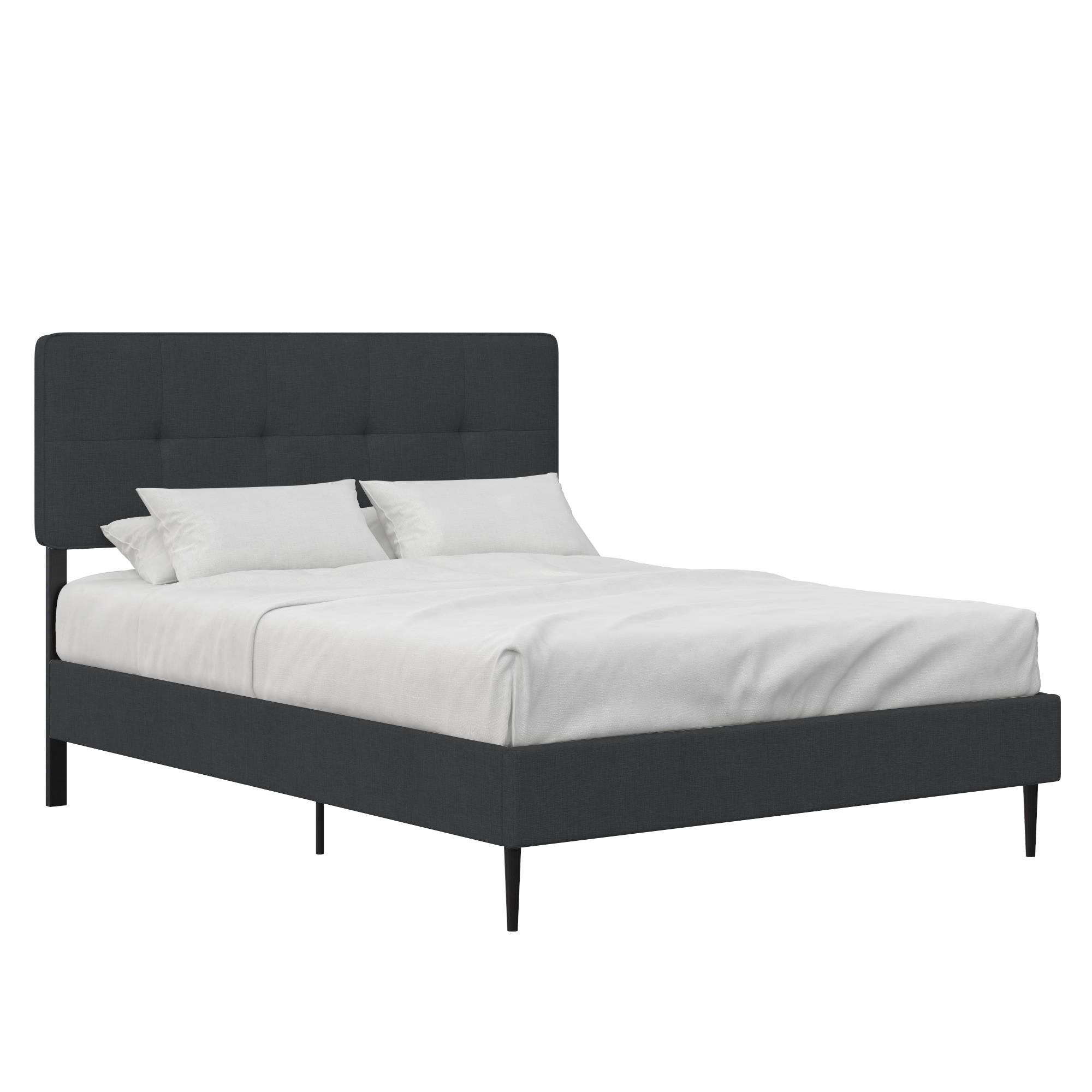 Queer Eye Wimberly Upholstered Bed, Adjustable Height Headboard, Queen, Dark Gray Linen