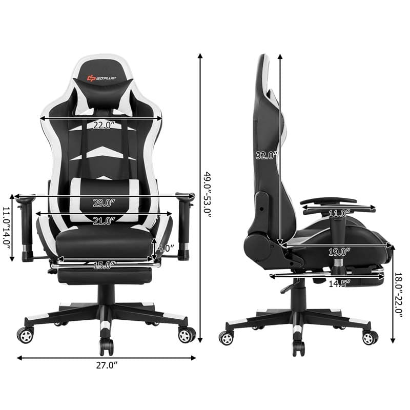 PU Leather Massage Gaming Chair with Footrest, Height Adjustable High Back Ergonomic Gamer Racing Recliner, Swivel PC Game Chair Office Chair