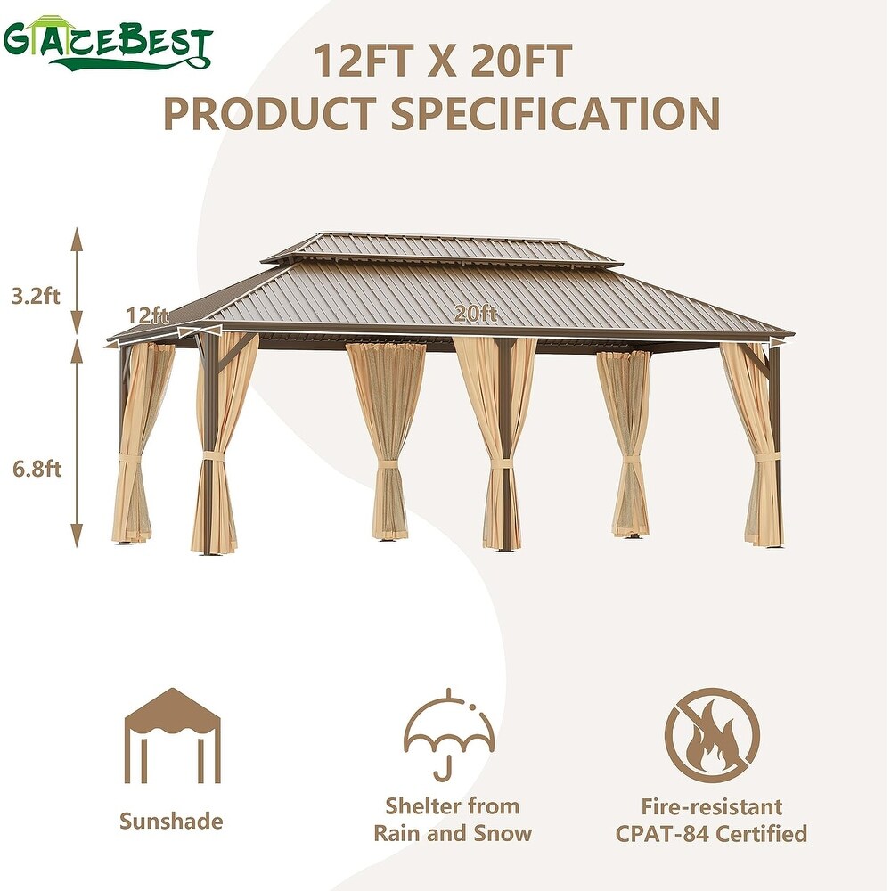 GAZEBEST Big Size Hardtop Gazebo Outdoor Aluminum Patio Gazebo Double Roof Galvanized Steel Gazebo Canopy