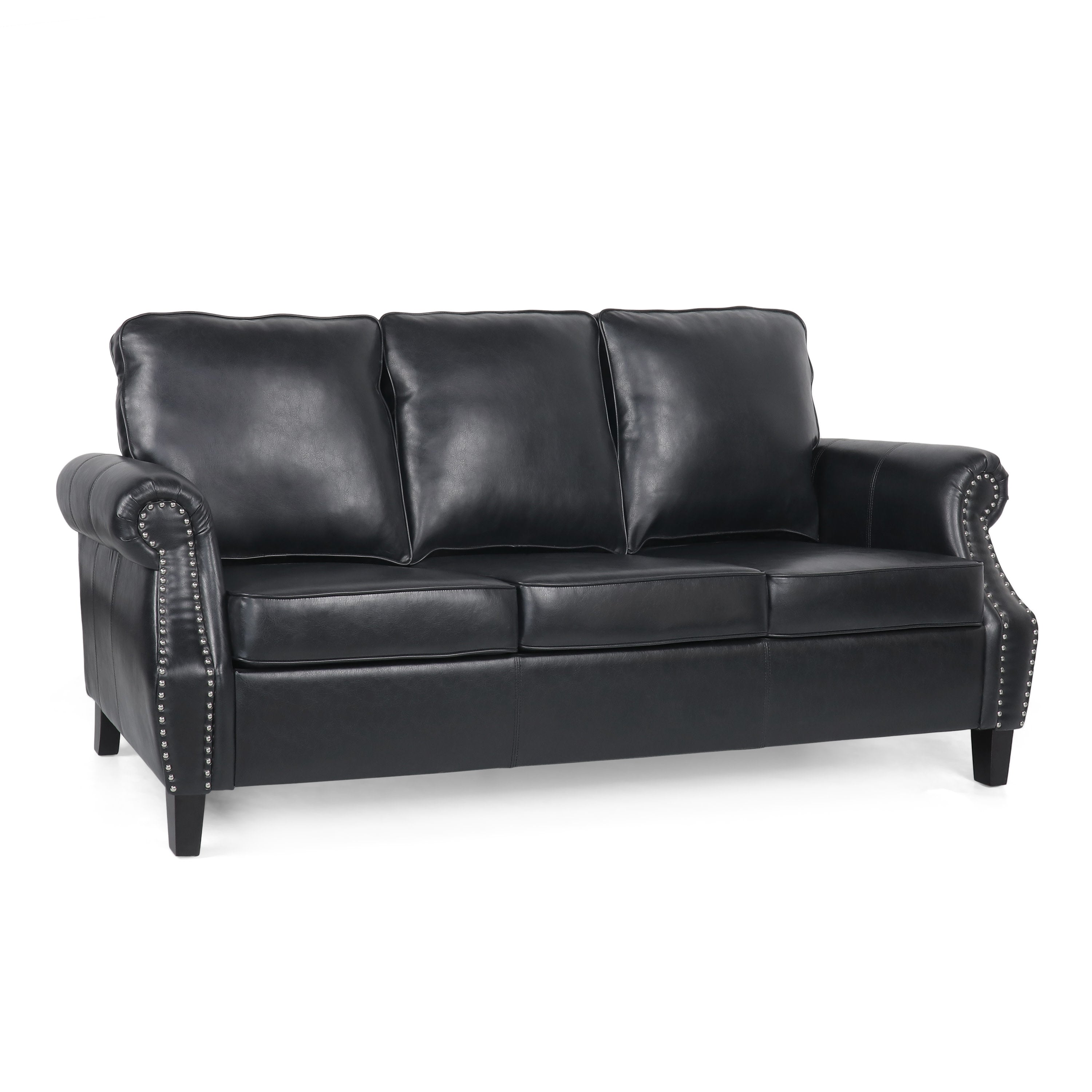 Burkehaven Contemporary Faux Leather 3 Seater Sofa with Nailhead Trim