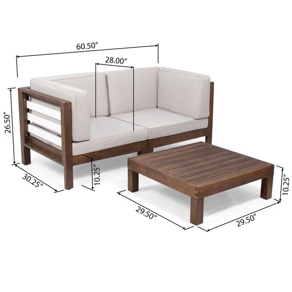 Oana Outdoor 2Seater Acacia Wood Sectional Loveseat Set with Coffee Table by Christopher Knight Home