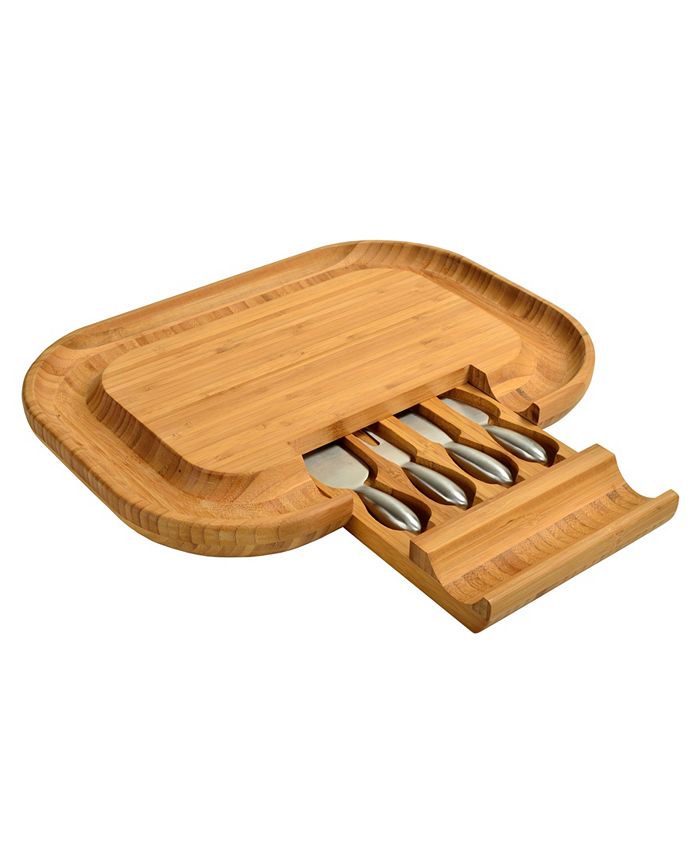 Picnic At Ascot Malvern Deluxe Bamboo Cheese Board with Cracker Rim and 4 Tools