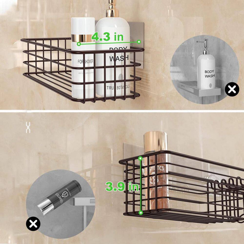 Dracelo Wall Mounted Bathroom Shower Caddies Coner Storage Shelves with Soap Dish and Hooks in Bronze 2-Pack B088R3KFYN