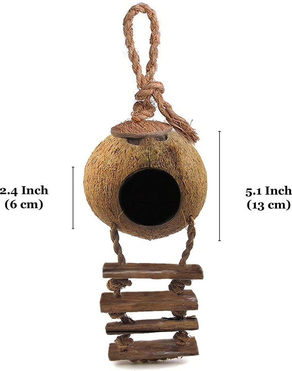 SunGrow Hermit Crab Coconut Climbing Habitat and Hideaway Cage w/ Ladder， Natural