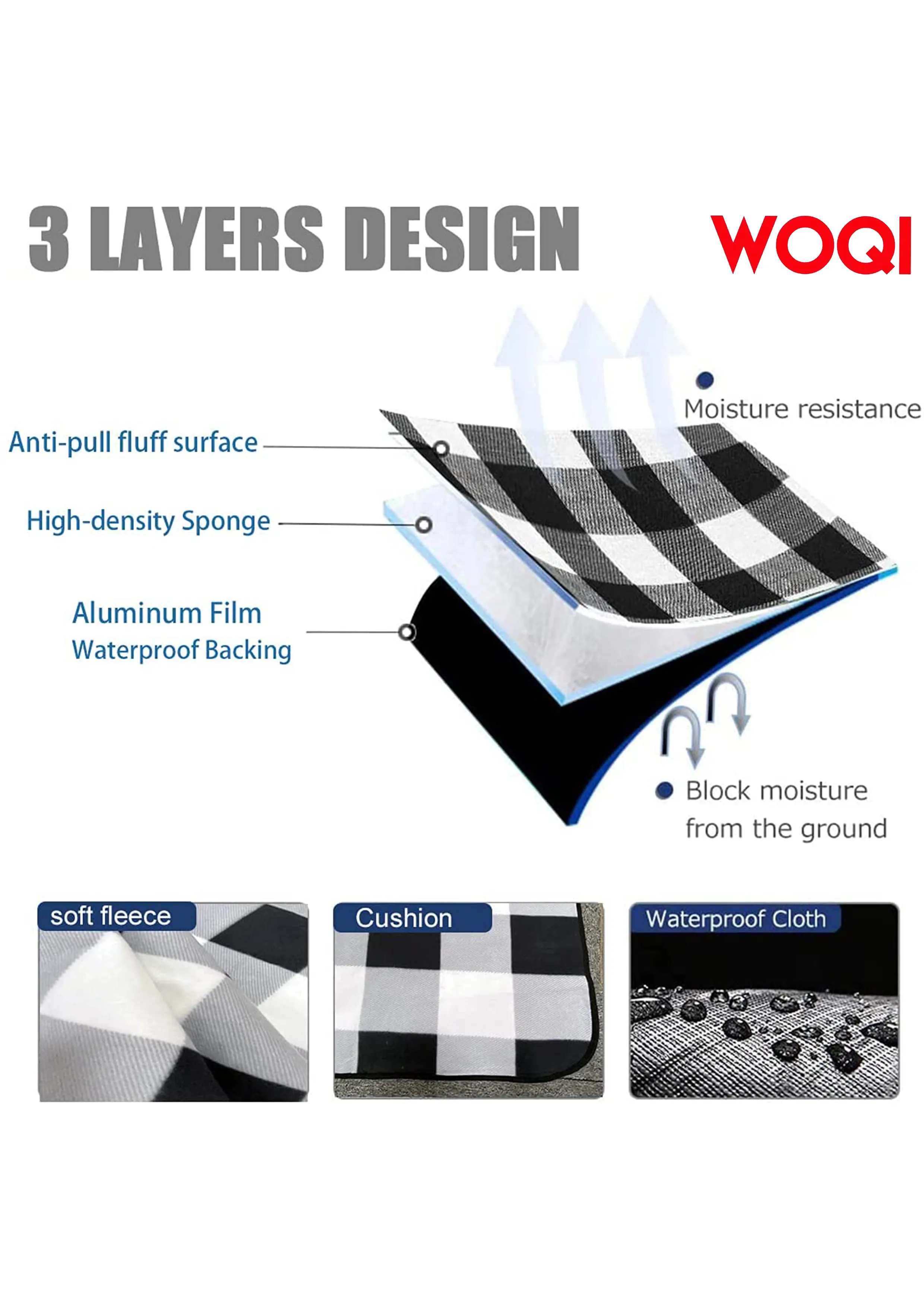 Woqi outdoor adventure  Waterproof   Blanket   durable picnic  blanket   machine washable easy fold