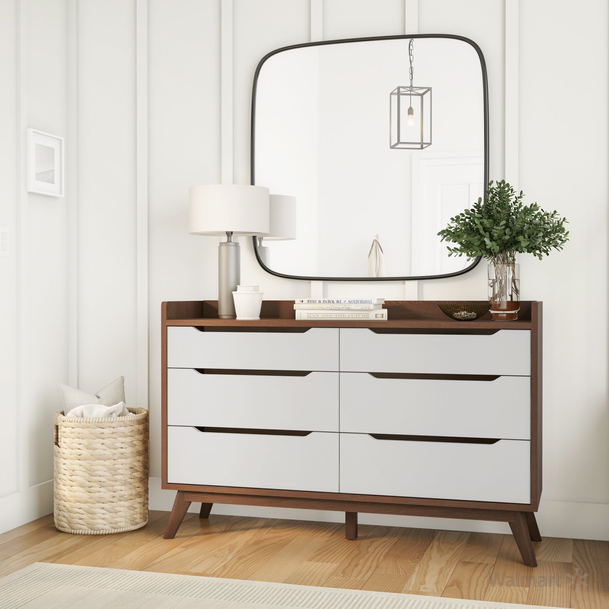 Bartel Modern White and Walnut Wood 6-Drawer Storage Dresser by Bellamy Studios