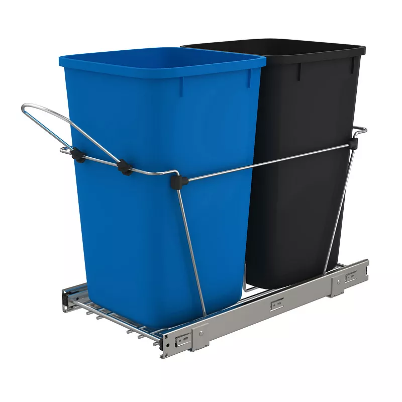 Rev-a-shelf Double Pull Out Trash Can 27 Qt For Kitchen， Blue， Rv-15kd-2218c-s