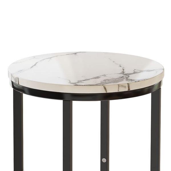 Round End Side Table with Faux Marble Top and Metal Frame for Living Room Bedroom Balcony Small Space Modern Home Decor，Set of 2