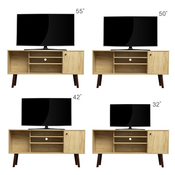 Mid-Century TV Stand for TVs up to 60 Inches， Rustic Oak