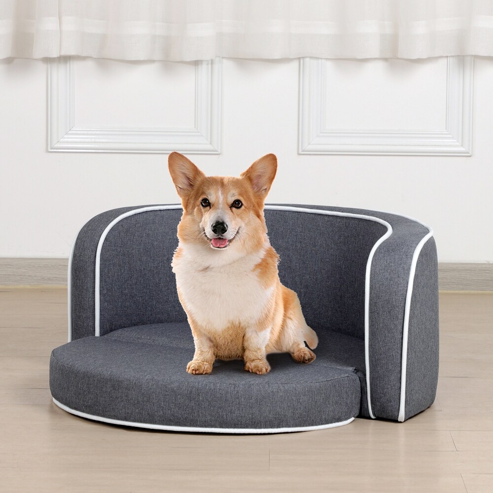 Brown Round Curved Appearance Pet Sofa with Cushion