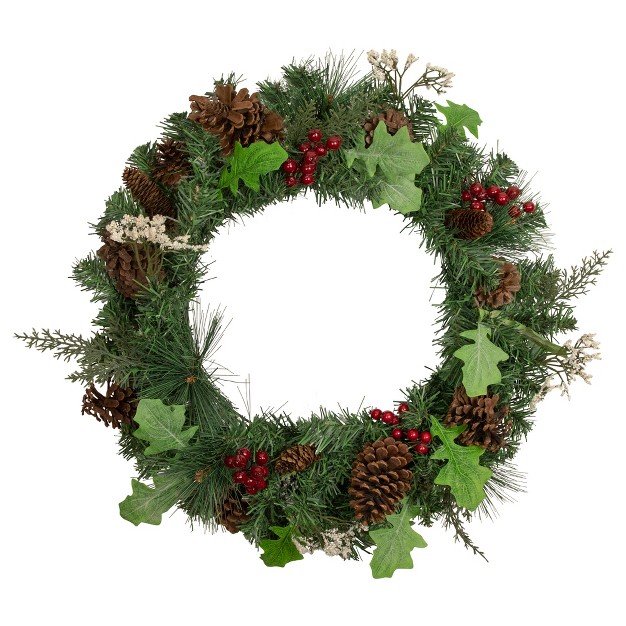 Northlight Decorated Natural Pine And Berry Artificial Christmas Wreath 24 inch Unlit