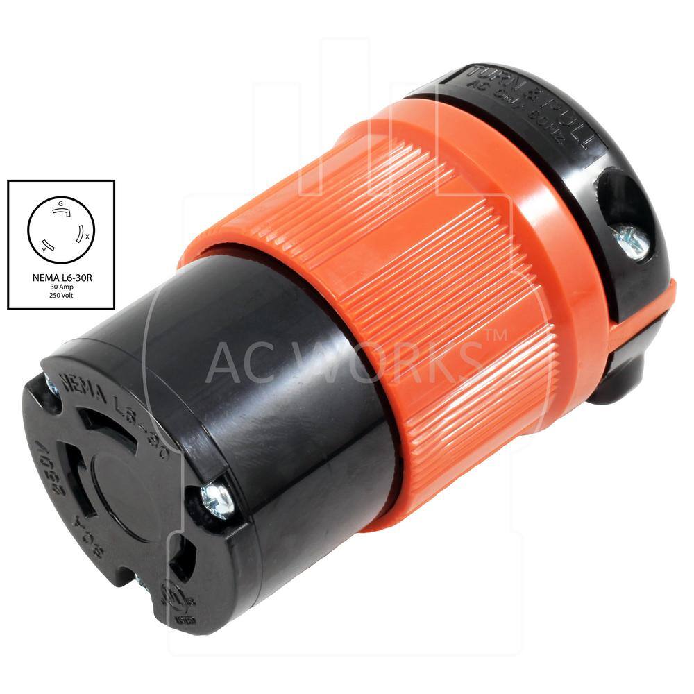 AC WORKS NEMA L6-30R 30A 250-Volt 3-Prong Locking Female Connector with UL C-UL Approval ASL630R-E