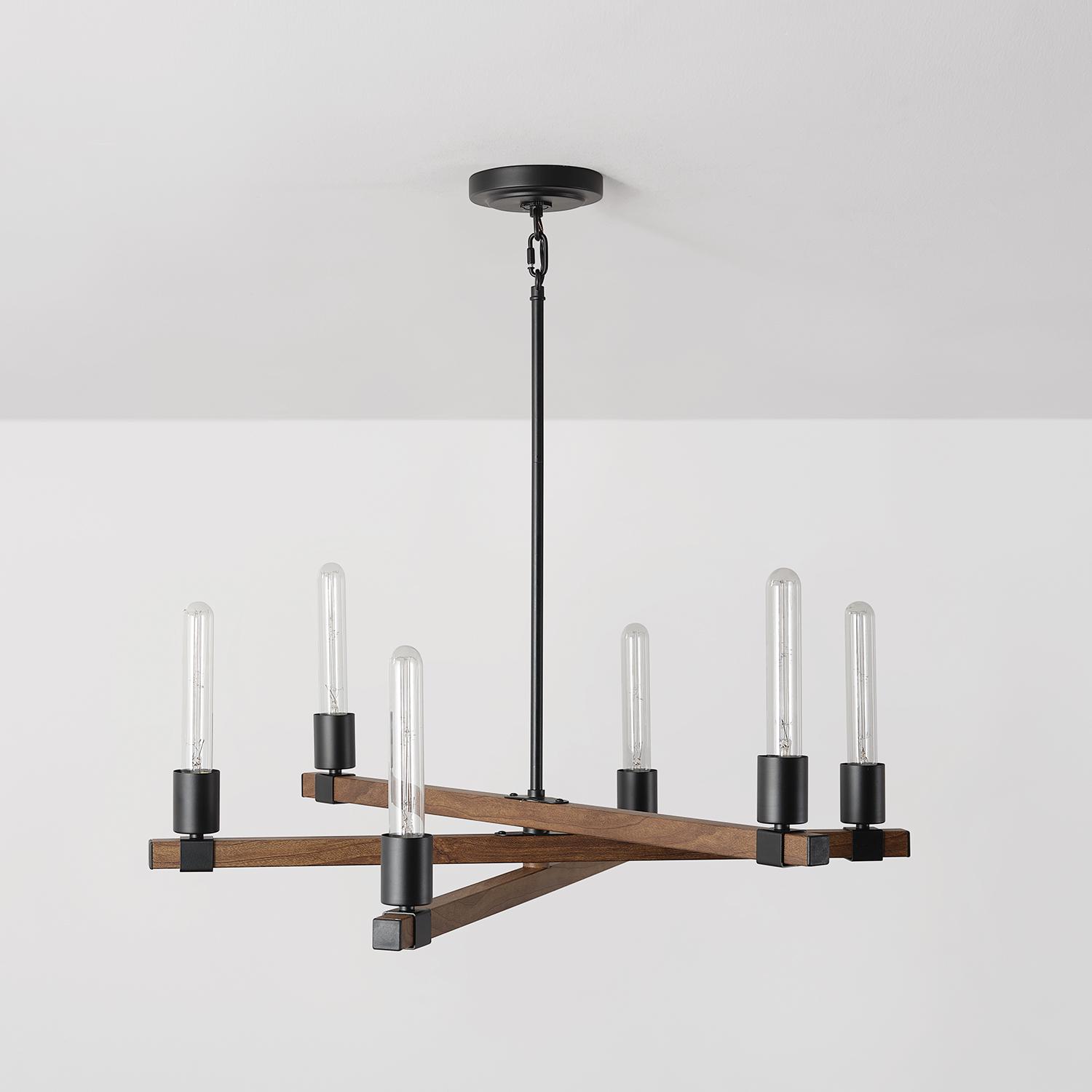 Globe Electric Walken 6Light Matte Black Chandelier with Faux Wood Accents 60546  Crowdfused