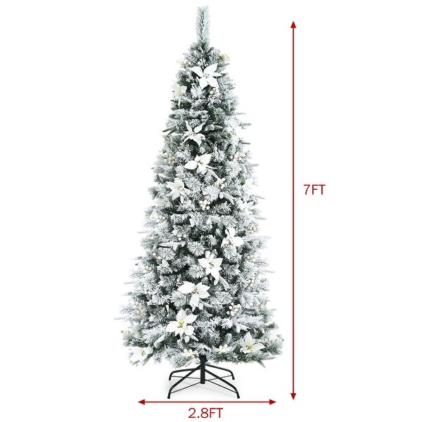 Gymax 5/6/7/8 FT Artificial Snow Flocked Pencil Christmas Tree w/