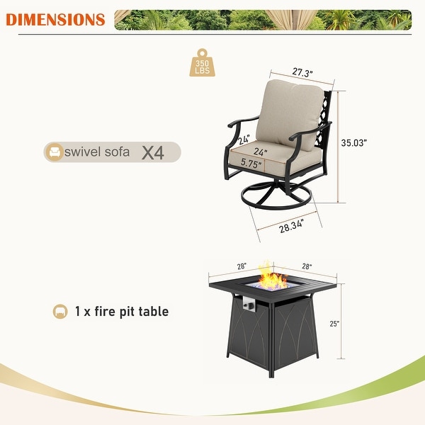 MAISON ARTS 5Piece Patio Conversation Set with 28'' Gas Fire Pit Table