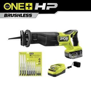 RYOBI ONE+ HP 18V Brushless Cordless Reciprocating Saw Kit with 4.0Ah Battery Charger  Reciprocating Saw Blade Set (35Piece) PBLRS01K1-A233501