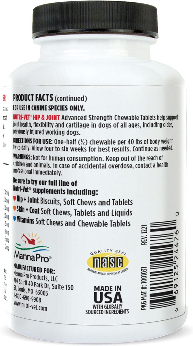 Nutri-Vet Advanced Strength Chewable Tablets Joint Supplement for Dogs