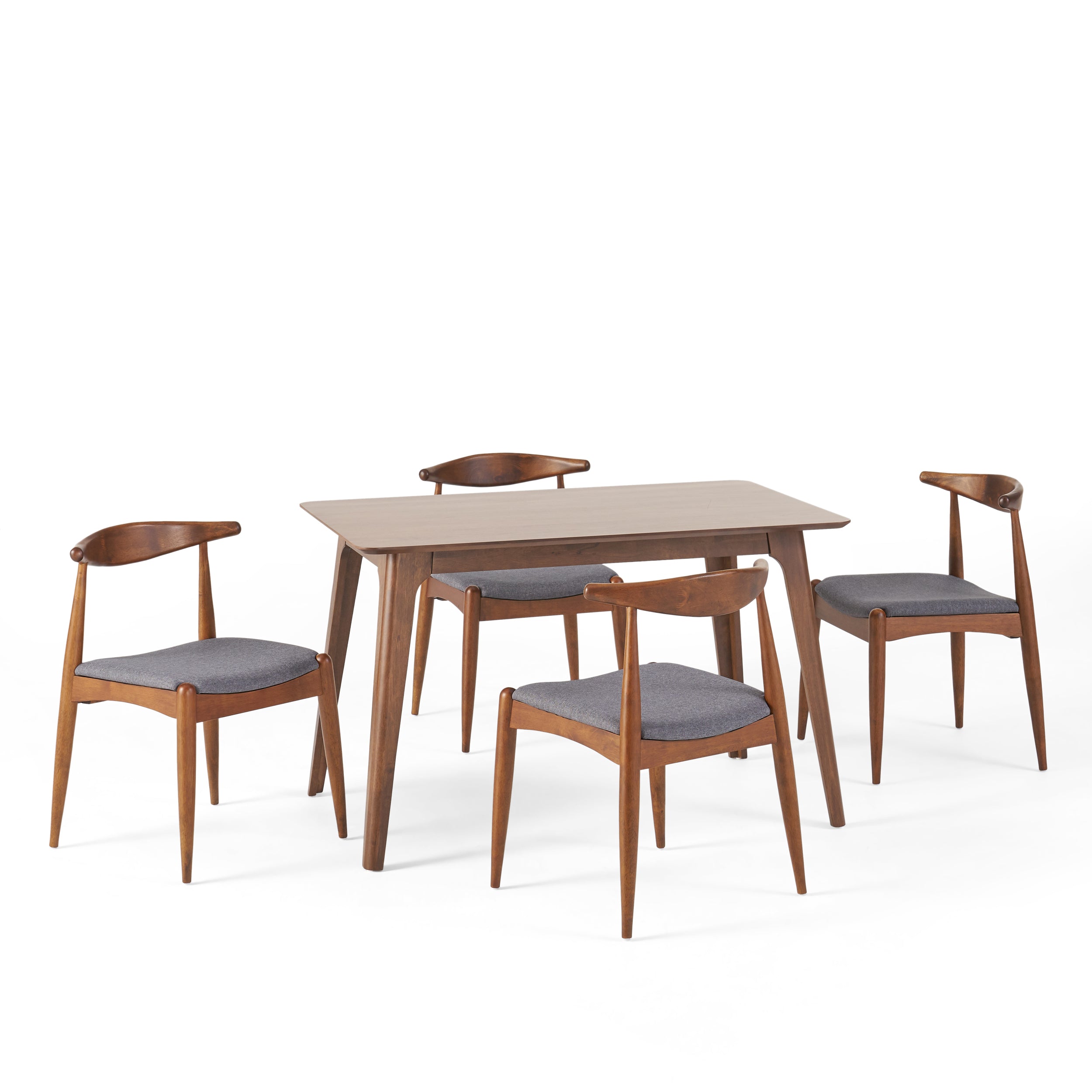 Francaise Mid-Century Walnut Finish 5 Piece Dining Set