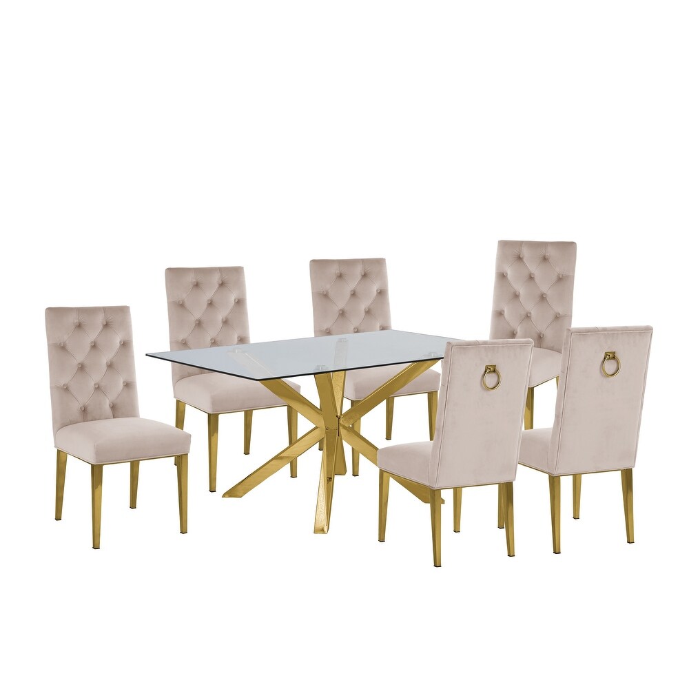 Best Quality Furniture Contemporary Glass 7 pc Dining Set w/ Rings