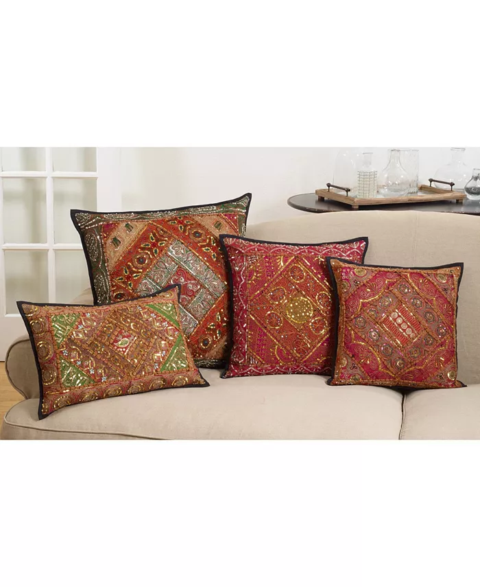 Saro Lifestyle Handmade Sari Sitara Decorative Pillow， 14