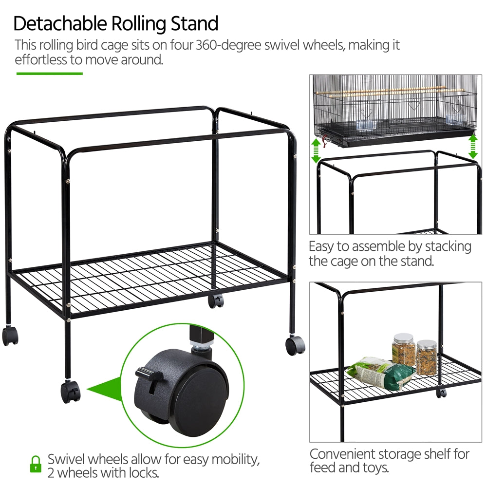 Topeakmart 47-in Flight Cage with Rolling Stand for Small Birds Parrots Parakeets Conures， Black