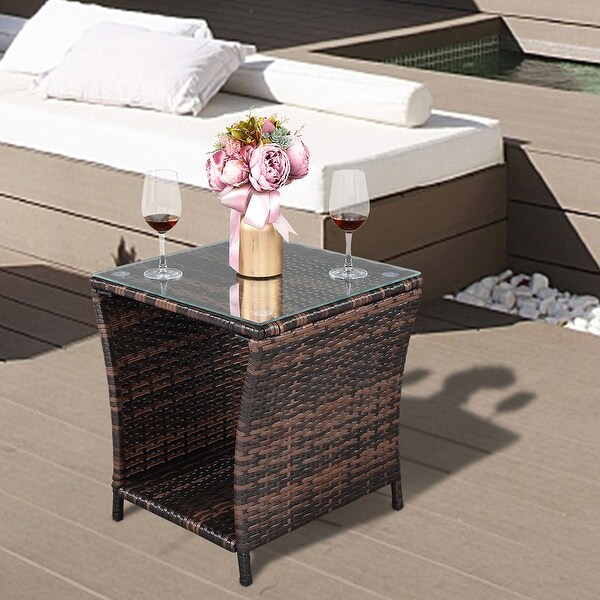 Glass Surface Iron Frame Rattan Fashionable Side Table