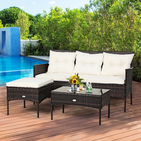 3 PCS Patio Furniture Sectional Set Rattan Wicker Conversation Set